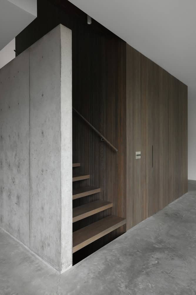 Re-folded House by McLeod Bovell Modern Houses, stair core with wood cladding, Vancouver