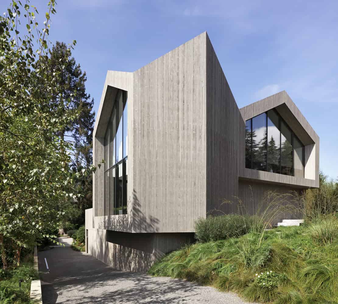 Re-folded House by McLeod Bovell Modern Houses, twin gables driveway approach, Vancouver