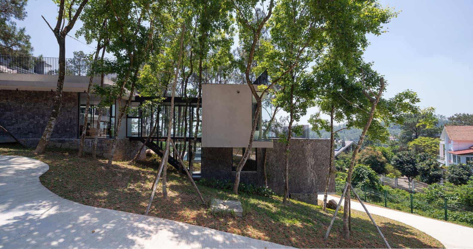 Tam Dao Retreat House by Idee architects linear blocks with forest views in Tam Dao, Vietnam