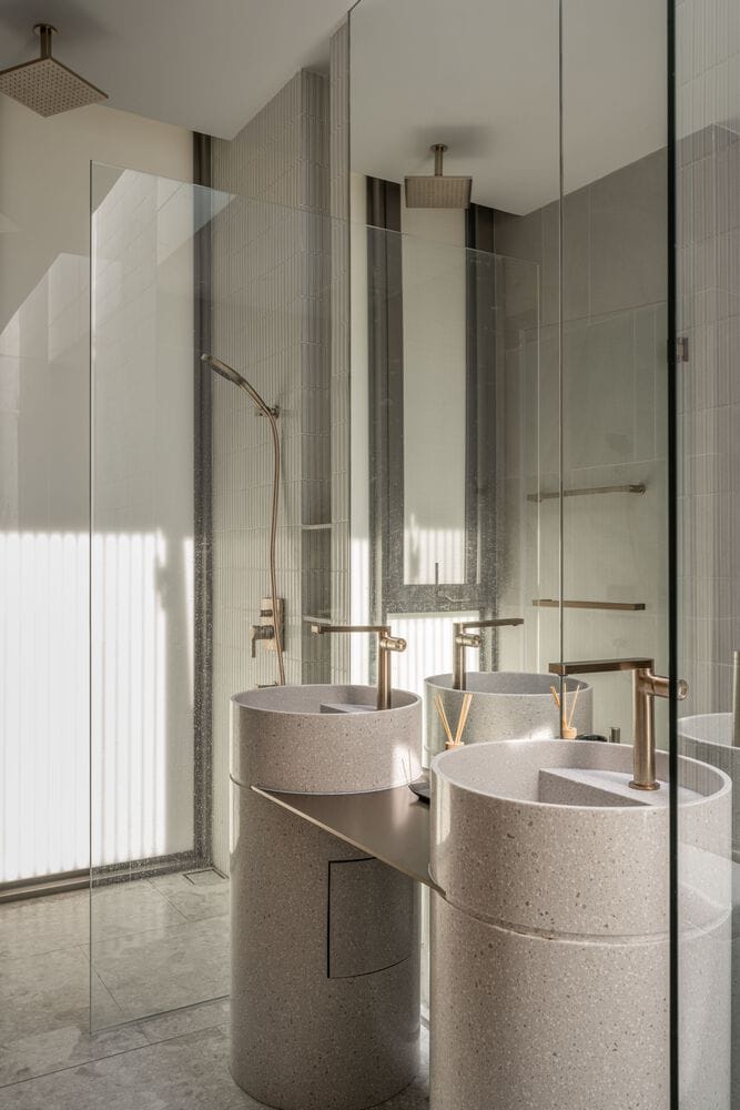 Terrazzo twin basin vanity in W House II by IDIN Architects in Thailand