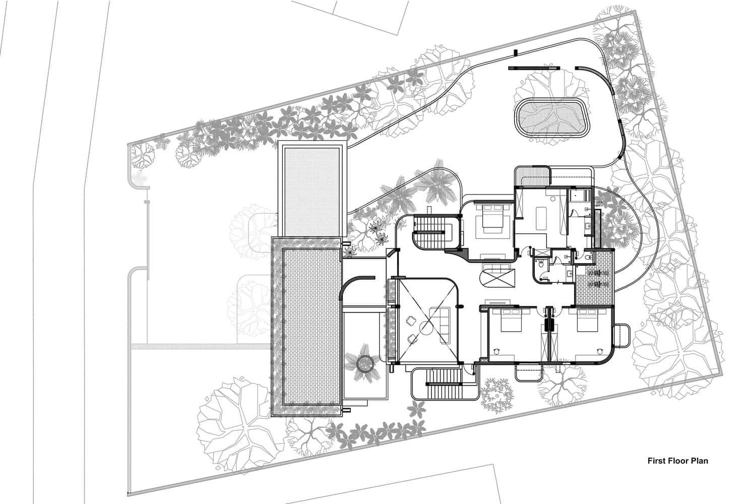 First floor plan of Wat Bo House by UAD Architects in Cambodia