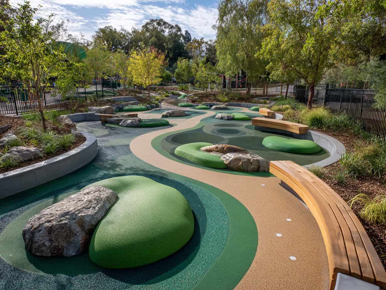 Sensory playground landscape featuring natural textures and soft surfaces