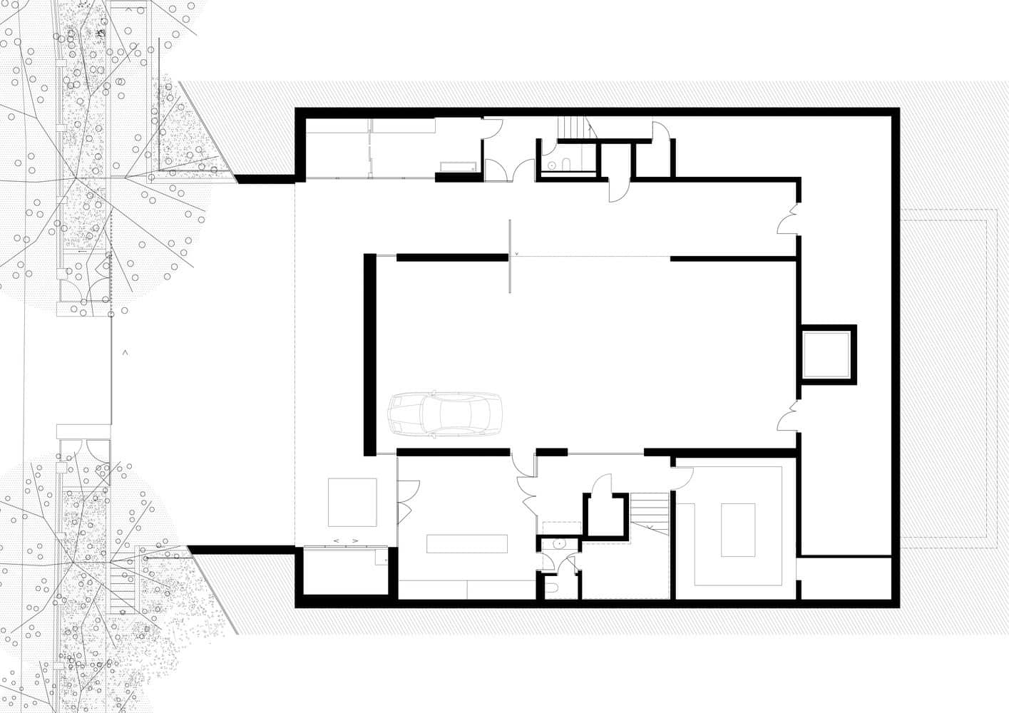 Basement floor plan of Villa Vista by Znameni Ctyr Architekti in Prague
