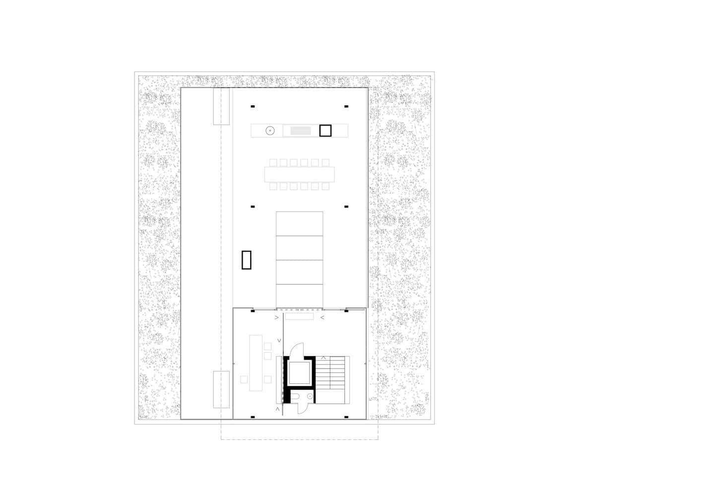 Upper floor architectural plan of Villa Vista by Znameni Ctyr Architekti in Prague